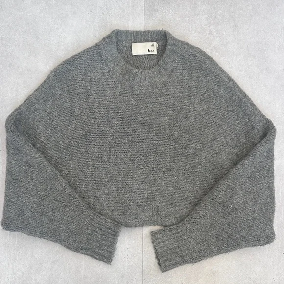 Aritzia Wilfred Free Lolan Sweater Pullover Cropped Alpaca Wool Gray XS - Picture 4 of 12